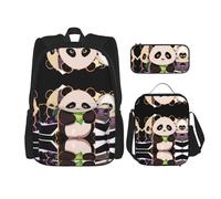 WZYCWB Ensemble de 3 sacs à dos pandas - Sac d'école pour étudiant + trousse + sac à déjeuner - Sac à dos de grande capacité