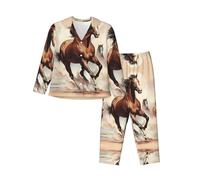 WZYCWB Ensemble de pyjama chaud à manches longues avec imprimé cheval cabré, confortable et chaud pour l'automne/hiver, Noir/blanc, M