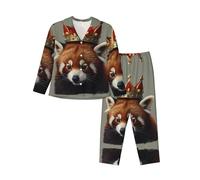 WZYCWB Ensemble de pyjama chaud à manches longues avec motif panda rouge portant des couronnes, confortable et chaud pour l'automne/hiver, Noir , S