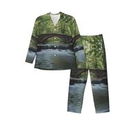 WZYCWB Ensemble pyjama à manches longues imprimé Bridge over the River pour homme, poches latérales pratiques, Noir/blanc, XXL