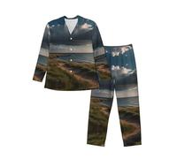 WZYCWB Ensemble pyjama à manches longues imprimé The grassland the sea pour homme, poches latérales pratiques, Noir/blanc, XL