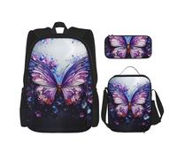 WZYCWB Ensemble sac à dos 3 pièces avec motif papillon et fleurs Violet