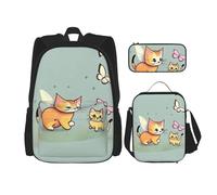 WZYCWB Ensemble sac à dos 3 pièces motif chaton papillon Campus Life - Sac d'école + trousse à crayons + sac à déjeuner - Répond à tous les besoins quotidiens des étudiants - Noir, taille unique, noir
