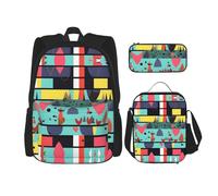 WZYCWB Ensemble sac à dos à motifs géométriques (3 pièces) - Sac d'école pour étudiant + trousse à crayons + sac à déjeuner, sac à dos de grande capacité, noir, One Size