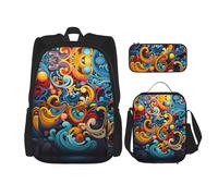 WZYCWB Ensemble sac à dos à rayures multicolores (3 pièces) - Sac d'école pour étudiant + trousse + sac à déjeuner + sac à dos de grande capacité