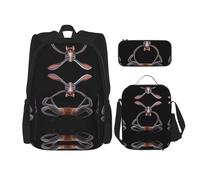 WZYCWB Ensemble sac à dos animaux avec longues oreilles (3 pièces) - Sac d'école pour étudiant + trousse + sac à déjeuner, sac à dos de grande capacité