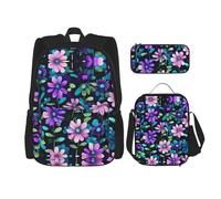 WZYCWB Ensemble sac à dos camélia violet (3 pièces) - cartable d'écolier + trousse + sac à déjeuner + sac à dos grande capacité