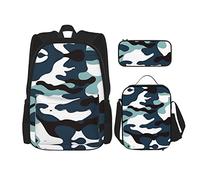 WZYCWB Ensemble sac à dos camouflage marine (3 pièces) - Sac d'école pour étudiant + trousse + sac à déjeuner, sac à dos de grande capacité