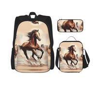 WZYCWB Ensemble sac à dos cheval cabré (3 pièces) - Sac d'école pour étudiant + trousse + sac à déjeuner + sac à dos de grande capacité