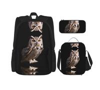WZYCWB Ensemble sac à dos Chouette porte-bonheur (3 pièces) - Sac d'écolier + trousse + sac à déjeuner + sac à dos grande capacité