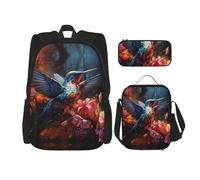 WZYCWB Ensemble sac à dos colibri (3 pièces) - Sac d'école pour étudiant + trousse + sac à déjeuner + sac à dos de grande capacité