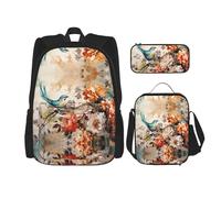 WZYCWB Ensemble sac à dos colibri (3 pièces) - Sac d'école pour étudiant + trousse + sac à déjeuner + sac à dos de grande capacité
