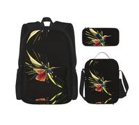 WZYCWB Ensemble sac à dos colibri lumineux (3 pièces) - Sac d'école pour étudiant + trousse à crayons + sac à déjeuner, sac à dos de grande capacité