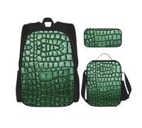 WZYCWB Ensemble sac à dos Crocodile vert (3 pièces) - Sac d'école pour étudiant + trousse + sac à déjeuner + sac à dos grande capacité