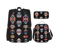 WZYCWB Ensemble sac à dos Day of the Dead Masks (3 pièces) - Sac d'école pour étudiant + trousse + sac à déjeuner, sac à dos de grande capacité