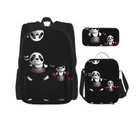 WZYCWB Ensemble sac à dos de boxe Panda Campus Life (3 pièces) - Cartable + trousse + sac à déjeuner pour répondre à tous les besoins quotidiens des étudiants