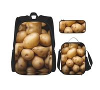 WZYCWB Ensemble sac à dos de patate (3 pièces) - Sac d'école pour étudiant + trousse + sac à déjeuner + sac à dos de grande capacité