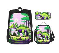 WZYCWB Ensemble sac à dos dinosaure vert (3 pièces) - Sac d'école pour étudiant + trousse à crayons + sac à déjeuner, sac à dos de grande capacité