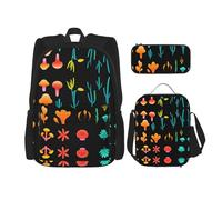 WZYCWB Ensemble sac à dos fluo corail (3 pièces) - Sac d'école pour étudiant + trousse + sac à déjeuner, sac à dos de grande capacité