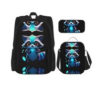 WZYCWB Ensemble sac à dos Glow Raccoon Campus Life (3 pièces) - Cartable + trousse à crayons + sac à déjeuner pour répondre à tous les besoins quotidiens des étudiants