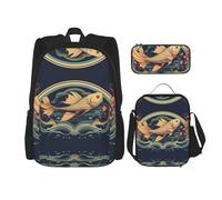 WZYCWB Ensemble sac à dos Head Up Fish (3 pièces) - Sac d'école, trousse à crayons + sac à déjeuner, sac à dos grande capacité