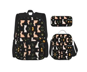 WZYCWB Ensemble sac à dos lapin et herbe (3 pièces) - Sac d'école pour étudiant + trousse + sac à déjeuner, sac à dos grande capacité