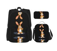WZYCWB Ensemble sac à dos lapin jaune (3 pièces) - cartable d'écolier + trousse + sac à déjeuner + sac à dos grande capacité