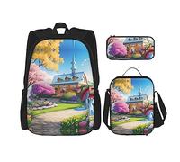 WZYCWB Ensemble sac à dos licorne conte de fées (3 pièces) - Sac d'école, trousse à crayons + sac à déjeuner, sac à dos grande capacité, noir, One Size