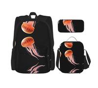 WZYCWB Ensemble sac à dos méduse rose (3 pièces) - Sac d'école pour étudiant + trousse + sac à déjeuner + sac à dos de grande capacité