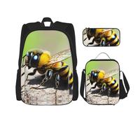 WZYCWB Ensemble sac à dos mignon petite abeille (3 pièces) - Sac d'école pour étudiant + trousse + sac à déjeuner + sac à dos de grande capacité