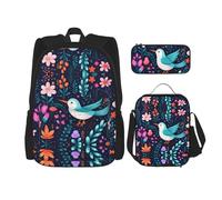 WZYCWB Ensemble sac à dos motif colibri (3 pièces) - cartable d'écolier + trousse à crayons + sac à déjeuner, sac à dos grande capacité