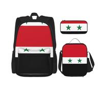 WZYCWB Ensemble sac à dos motif drapeau de la République arabe syrienne (3 pièces) - Cartable + trousse + sac à déjeuner pour répondre à tous les besoins quotidiens des étudiants !, noir, taille