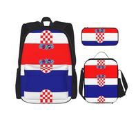 WZYCWB Ensemble sac à dos motif drapeau de la République de Croatie (3 pièces) - Sac d'école, trousse à crayons et sac à déjeuner, sac à dos de grande capacité