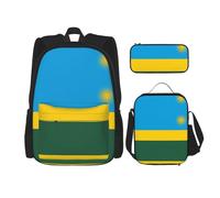 WZYCWB Ensemble sac à dos motif drapeau du Rwanda Campus Life (3 pièces) - Cartable + trousse + sac à déjeuner pour répondre à tous les besoins quotidiens des étudiants !, noir, taille unique, Noir