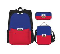 WZYCWB Ensemble sac à dos motif drapeau haïtien (3 pièces) - Sac d'école pour étudiant + trousse + sac à déjeuner + sac à dos de grande capacité