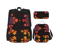 WZYCWB Ensemble sac à dos motif feuilles d'érable d'automne (3 pièces) - Sac d'école pour étudiant + trousse à crayons + sac à déjeuner, sac à dos de grande capacité