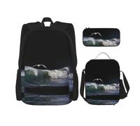 WZYCWB Ensemble sac à dos mouettes et vagues (3 pièces) - Sac d'école pour étudiant + trousse + sac à déjeuner, sac à dos de grande capacité