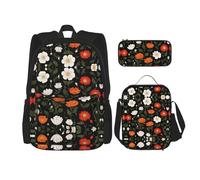 WZYCWB Ensemble sac à dos multicolore motif fleurs de cerisier (3 pièces) - sac d'école pour étudiant + trousse à crayons + sac à déjeuner, sac à dos de grande capacité