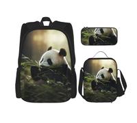 WZYCWB Ensemble sac à dos panda Campus Life (3 pièces) - Cartable + trousse + sac à déjeuner - Répond à tous les besoins quotidiens des étudiants - Noir - Taille unique, Noir , Taille unique