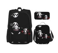 WZYCWB Ensemble sac à dos panda de boxe (3 pièces) - Sac d'école pour étudiant + trousse + sac à déjeuner + sac à dos de grande capacité