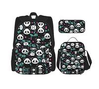 WZYCWB Ensemble sac à dos panda mignon (3 pièces) - Sac d'école pour étudiant + trousse + sac à déjeuner + sac à dos de grande capacité