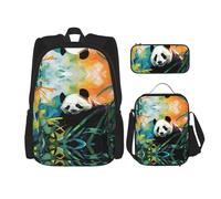 WZYCWB Ensemble sac à dos panda mignon et adorable (3 pièces) - Sac d'école + trousse à crayons + sac à déjeuner, répond à tous les besoins quotidiens des étudiants. Noir, taille unique, noir, taille