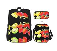 WZYCWB Ensemble sac à dos Strawberry Lemon Campus Life (3 pièces) - Cartable + trousse à crayons + sac à déjeuner, répond à tous les besoins quotidiens des étudiants