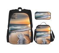 WZYCWB Ensemble sac à dos Sunset Over the Waves (3 pièces) - Sac d'école pour étudiant + trousse + sac à déjeuner, sac à dos de grande capacité
