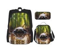 WZYCWB Ensemble sac à dos tortue mignon (3 pièces) - sac d'école pour étudiant + trousse à crayons + sac à déjeuner, sac à dos de grande capacité