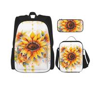 WZYCWB Ensemble sac à dos tournesol jaune à l'huile (3 pièces) - cartable pour étudiant + trousse + sac à déjeuner + sac à dos grande capacité, noir, One Size