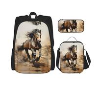 WZYCWB Ensemble sac à dos Western Horse (3 pièces) - Sac d'école pour étudiant + trousse + sac à déjeuner, sac à dos de grande capacité