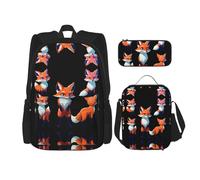 WZYCWB Fantasy Fox Ensemble sac à dos (3 pièces) - Sac d'école pour étudiant + trousse + sac à déjeuner + sac à dos grande capacité