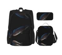 WZYCWB Ferocious Shark Ensemble sac à dos (3 pièces) - Sac d'école pour étudiant + trousse + sac à déjeuner + sac à dos de grande capacité