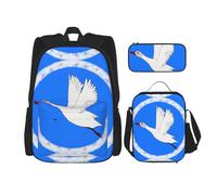 WZYCWB Flying White Goose Cartable + trousse + sac à déjeuner pour les trajets quotidiens